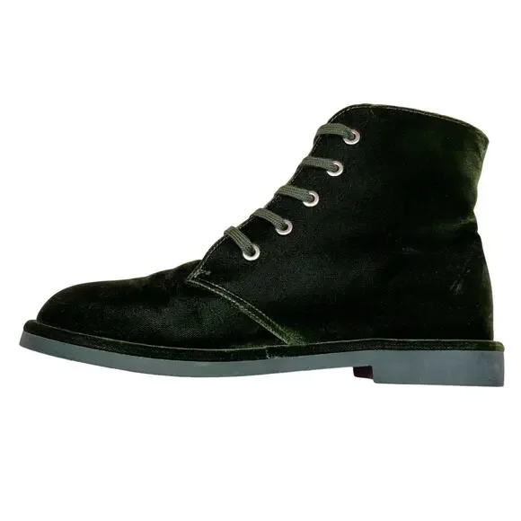 CHANEL Interlocking CC Logo Velvet Lace-Up Boots EU 38 US 8 Green Ankle Booties - Picture 6 of 16